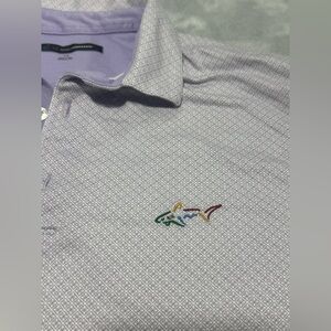 Greg Norman L Golf Polo Lavender‎ Argyle All Over Print Performance Shirt Mens